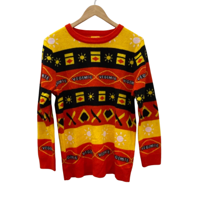  Vegemite Mens  Size XS Crew Neck Jumper Red / Black  / Yellow 