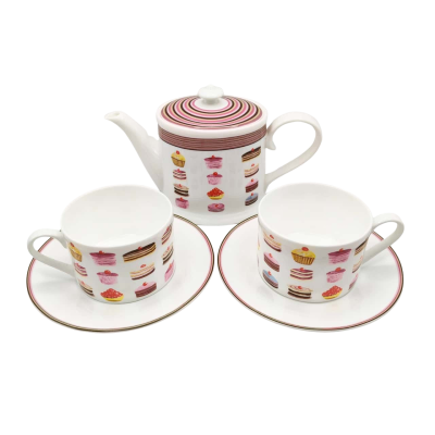 Christopher Vine Design Inhesion Fine Bone China Teapot Plus 2 Cups & Saucers Free From Chips, Cracks Or Crazing