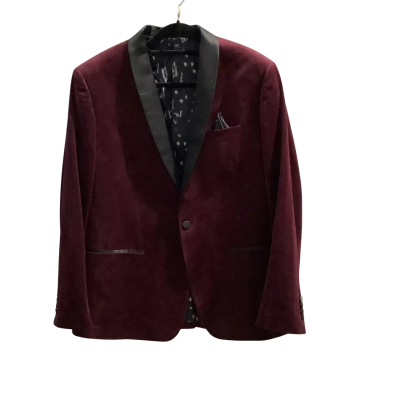 Very Nice Politix Mens  Size 38 / 40 / M Formal Suit Jacket Black  Satin Collar, Maroon Velvet Wedding, Smokers Jacket, Entertainers
