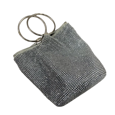 Olga Berg - Womens Ellie Crystal Mesh Ring Handle Bag - Silver 