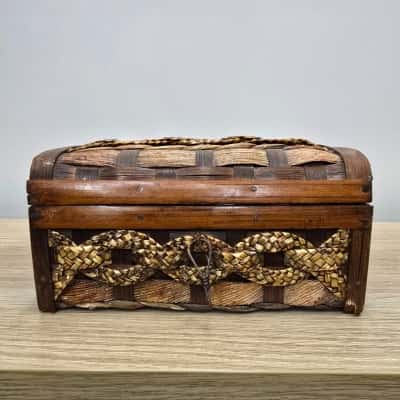 Rustic Woven Wooden Storage Box – Treasure Chest Style