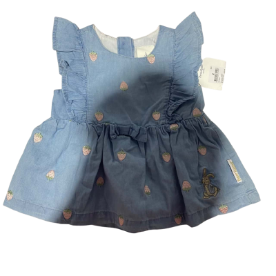Peter Rabbit Kids  Size 2 Dress Blue Lightweight Denim with Embroidered Strawberries    HTH2