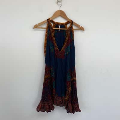 Free People Navy Blue Pattern Sleeveless Mini Dress  Size M 