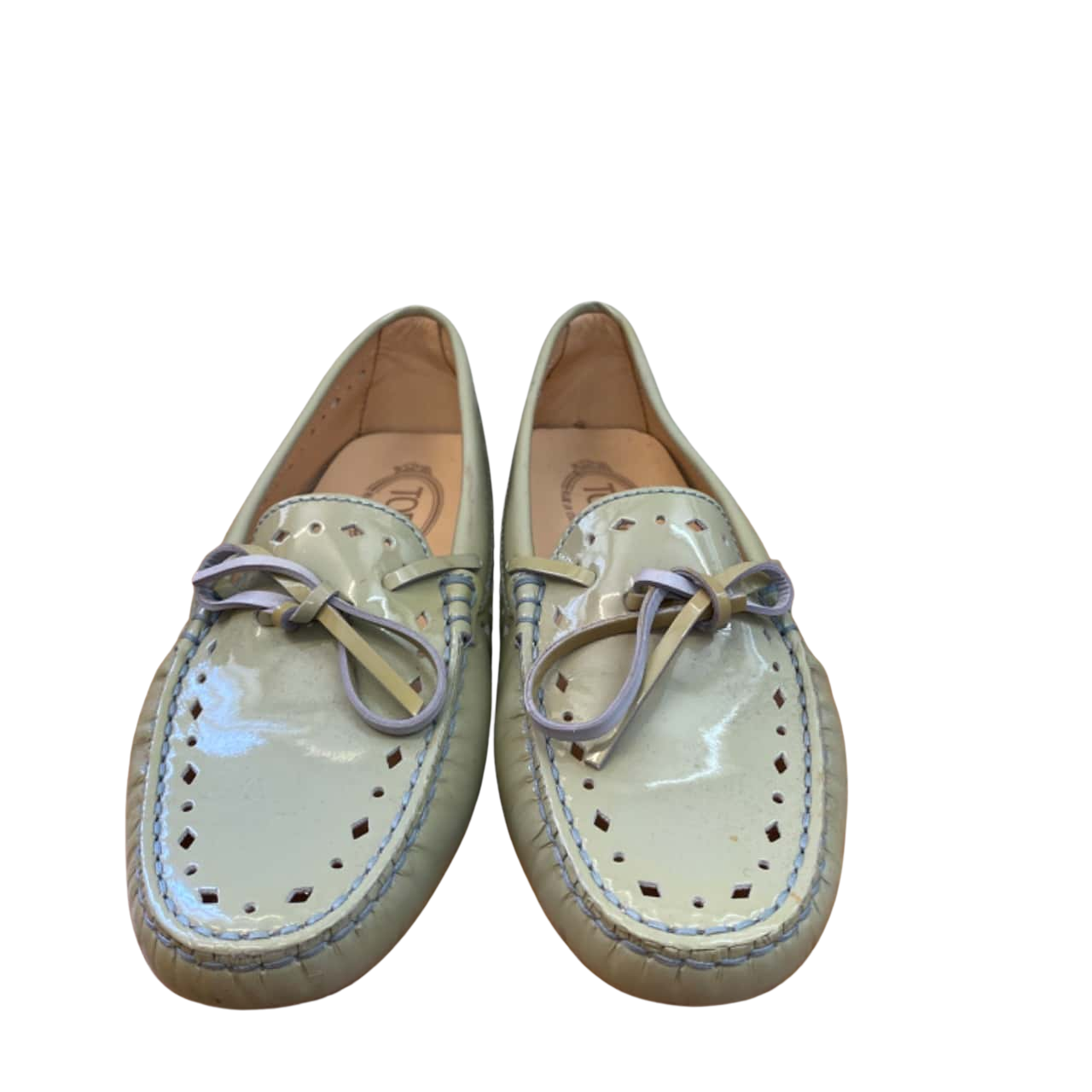 Womens Tods Mint Green Patent Leather Loafers Size 38(s)