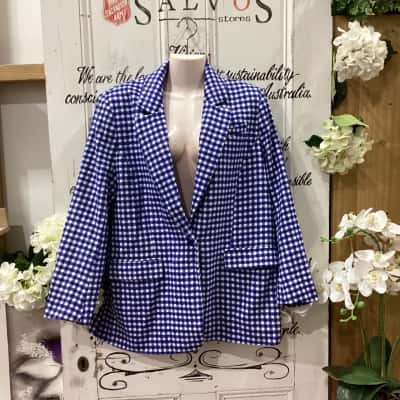 Proud Poppy Clothing Brand! BNWT RRP $129.95! THE CHECKED PATTERN DION JACKET IN COBALT CHECK! Womens  Size 12 Winter Coat Blue / Checked / Pattern / White 
