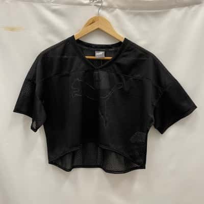 Puma Women's See Through Cropped Tee Size L Black  RRP$60