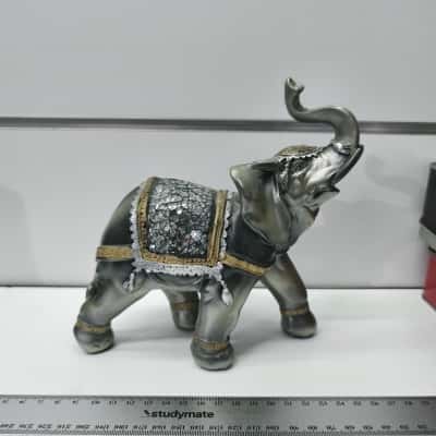 Ornate Silver and Gold Elephant Figurine with Mosaic Detail PreaOwned 
