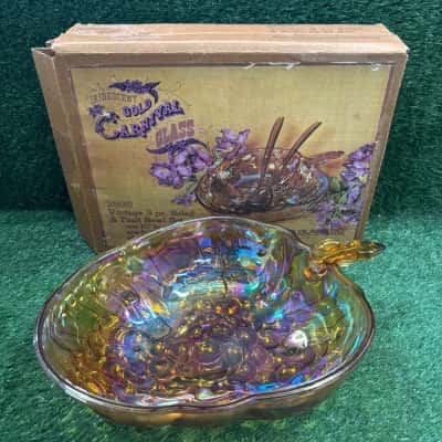 Vintage Indiana Glass Iridescent Gold Carnival Glass Fruit Bowl