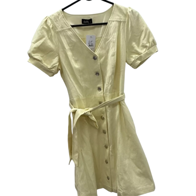 'Dotti' Casual Mini Dress (NEW) in Lemon Yellow in gaberdine-type cotton - size 6