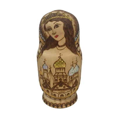 Russian Matryoshka Nestling Dolls Set of 8 Pieces Hand-Painted Woman and Palace