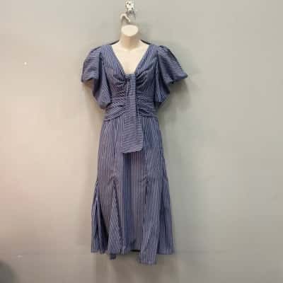 C/MEO Collective Womens  Size XS Midi Dress Blue / Striped / White 