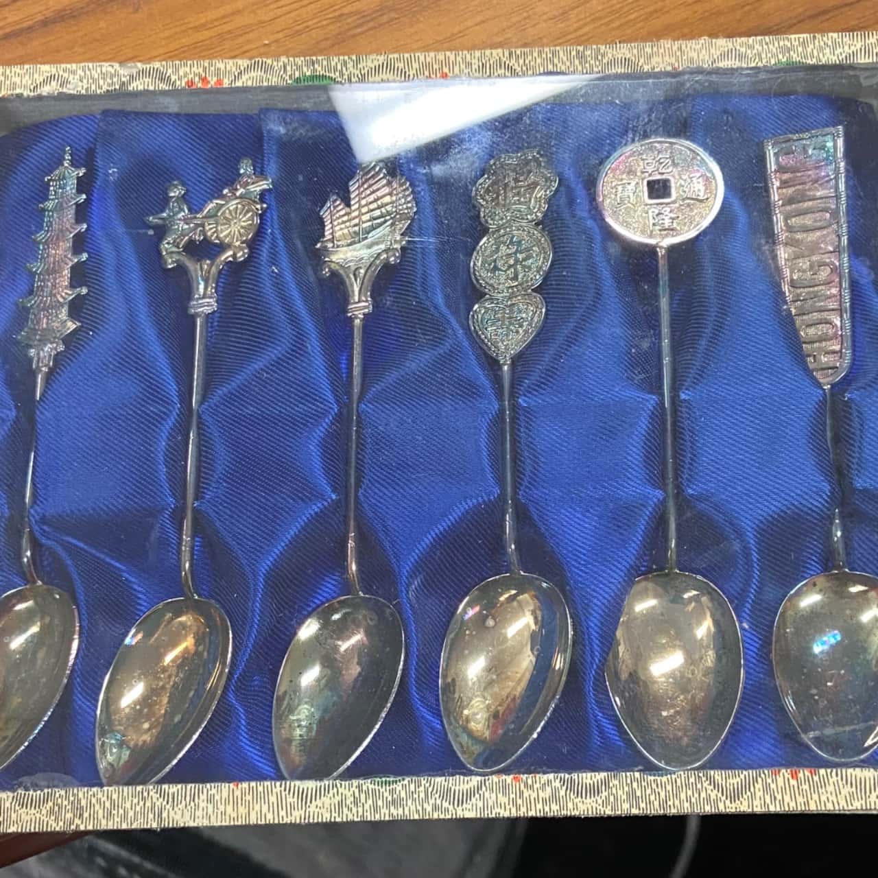 Rare find, Chinese silver plated spoons in glass box (s)