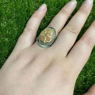  Womens Silver Tone Adjustable Size Ring with Multi-tonal Orange Centre  