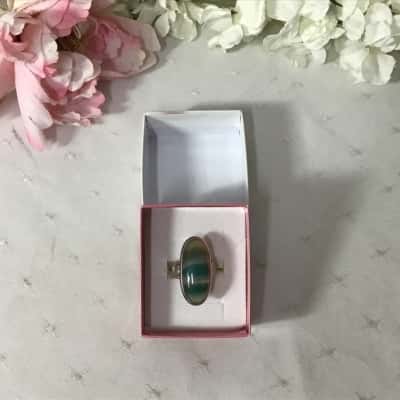 Womens 925 Silver / Oval Green Banded Agate Ring