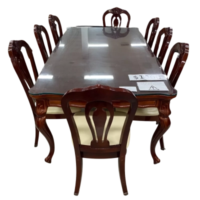 Mahogany Glass Top Dining Table (8 Seater)