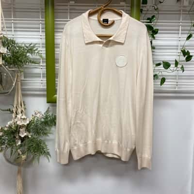 Hugo Boss  Porsche X Boss Mens  100% Cream Virgin Wool Jumper Sixe XL 
