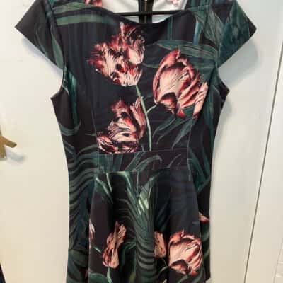 Ted Baker Womens  Size 4 Short Sleeve Dress  Black  / Floral / Green / Orange / Pink  / Red 