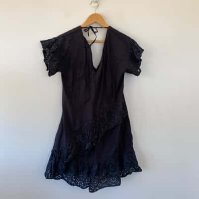 Zarc Navy Blue Broderie Short Sleeve Mini Dress  Size M 