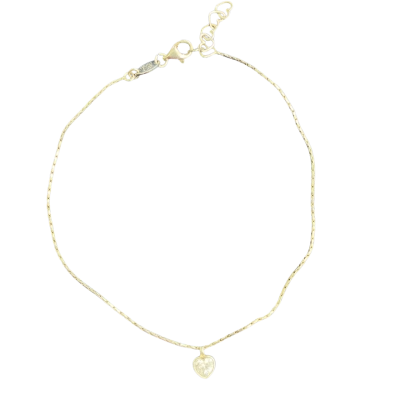  Womens Stirling silver Anklet 22cm. Cubic zirconia heart charm