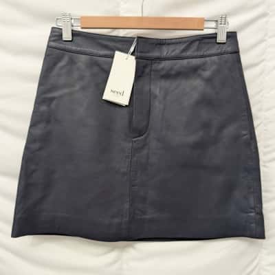 Seed Womens Navy Blue Leather Mini Skirt - Size 8