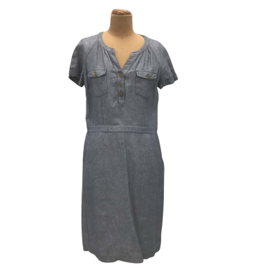 Boden Herringbone Weave Dress Size 14 Blue Linen