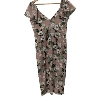 Forever New Womens  Size 12 Cocktail Dress / Floral Dress / Midi Dress / Short Sleeve Dress  Floral / Green / Pink  