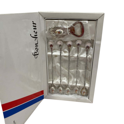 A Set of Bonheur Silver Plated Floral 5 Teaspoons and Bottle opener 