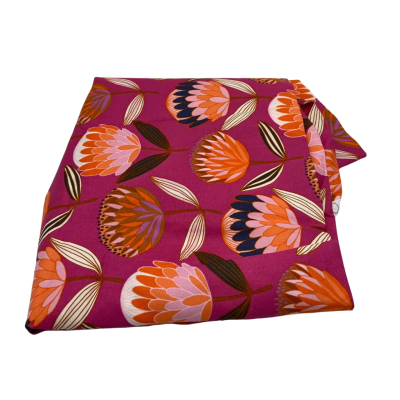 ? cotton sateen feel and look fabric.  146  x 106 cm approx.  Asian floral design.