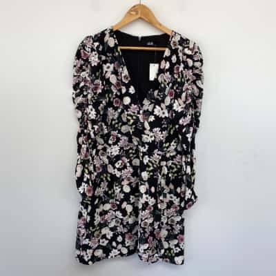 Dotti Black Floral Long SLeeve Midi Dress Size 14 