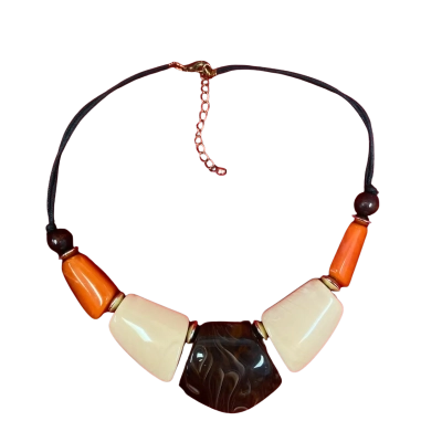  Womens Brown / Cream / Orange Beaded Necklace
