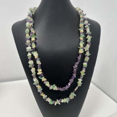 Stone Womens beaded Necklace Green and Purple