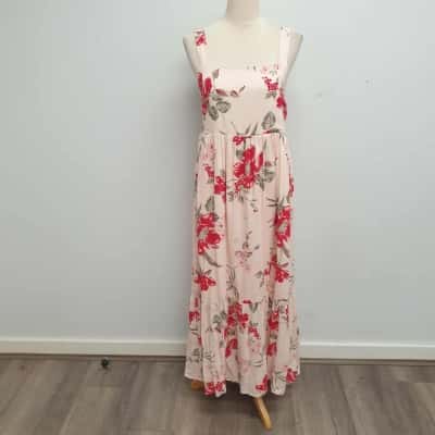 Dotti Super Pretty Pink & Red /Floral Ruche Back /Linen Blend/ Summer Dress Size 12 - Brand New with Tags - RRP $99.95 