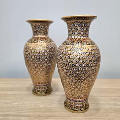 Pair Hand Painted Thai Benjarong Vase