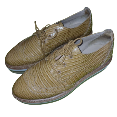 Zimmermann Size 37 Women's Croc Sneakers Animal Print Brown Beige Made in Brazil 