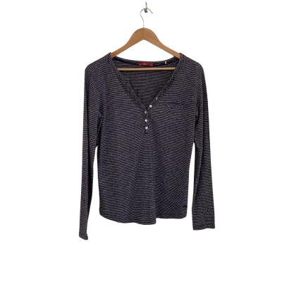 Esprit Womens  Size M Button Down Top / Long Sleeve Top Navy Blue / Striped / White 