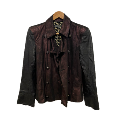 Donna di Eleganza Womens  Size 46 Leather Jacket Black  / Maroon 