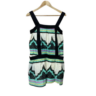 BNWT French Connection Womens Size 6 Black  / Cream / Gold / Purple / Turquoise / Yellow Cotton Dress RRP $129.95