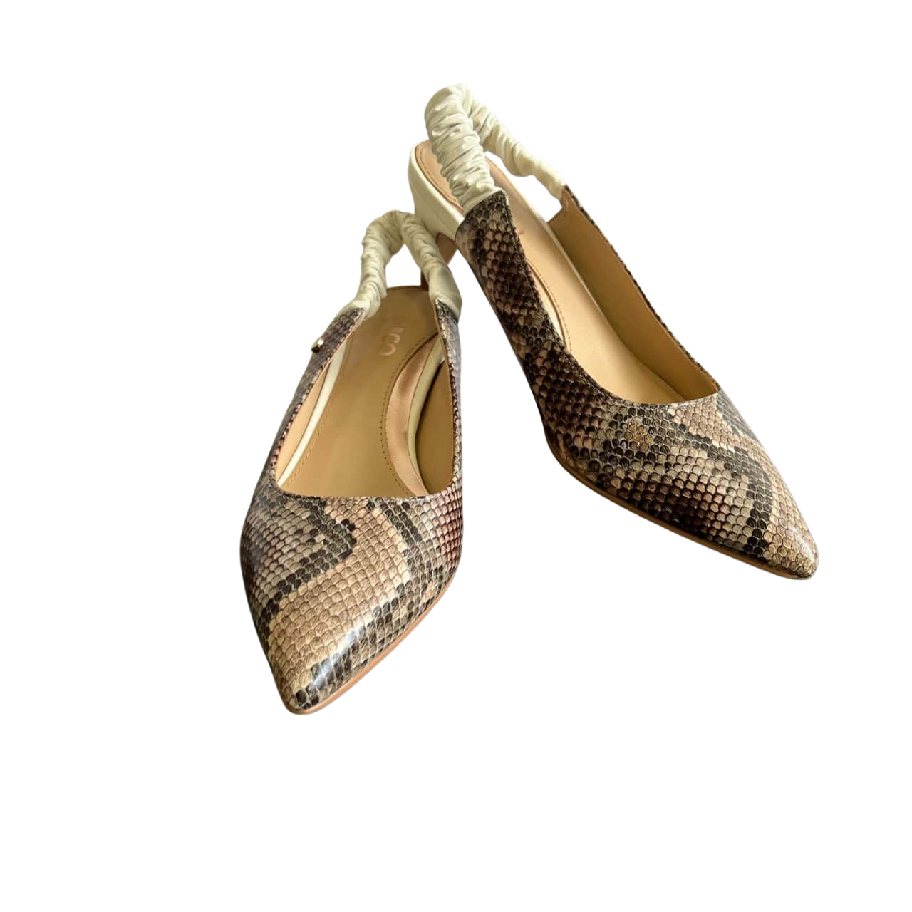 Mimco Womens Size 37 Animal Print Leather Elastic Slip On Heels Brown(s)