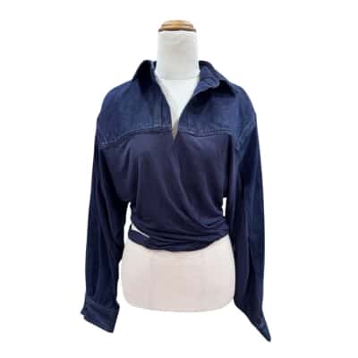 Christopher Esber Denim Cross Over Shirt Size 10 Navy Blue 