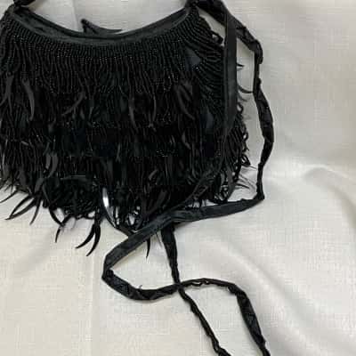  Womens Black  fringed hand bag 