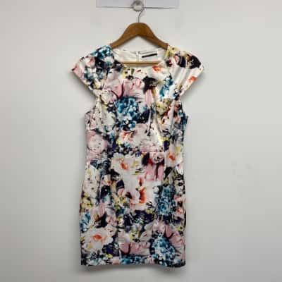 Tokito White Floral Short Sleeve Office Mini Dress  Size 14 