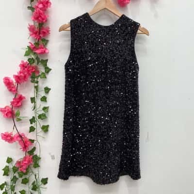 H&M Womens Sequin Sleeveless Dress Size S Black  