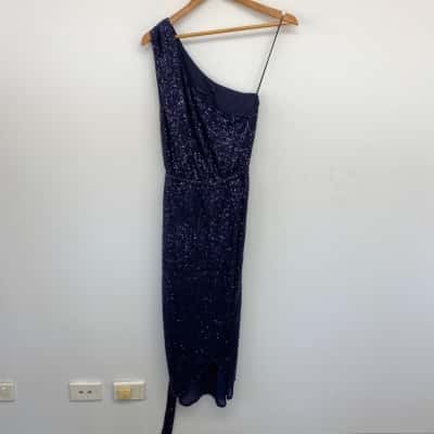 Portmans Midnight Blue Sequin One Shoulder Midi Dress  Size 12 