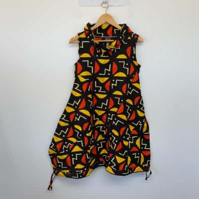 Nenetouti Black Yellow Orange Pattern Cotton Sleeveless Midi Dress Size 6