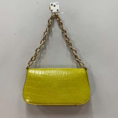 Zara Womens Small Shoulder Bag With thick Gold chain Animal print / Lime Green 
