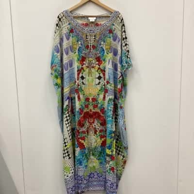 Camilla 100% Silk Embellished Floral Kaftan Dress - Size OS