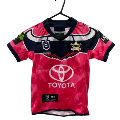  Kids  Size 8 Cowboys NRL Shirt Black  / Pink  / White / Yellow 