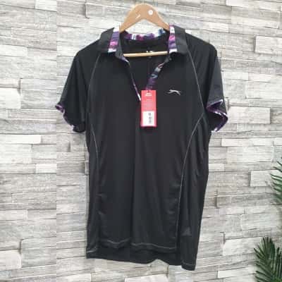 Slazenger Womens active wear Size 16 Short Sleeve Shirt / T-shirts Black  / Purple / Silver 