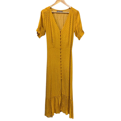 Mister Zimi Womens  Size 8 Maxi Dress Mustard / Polka Dot 