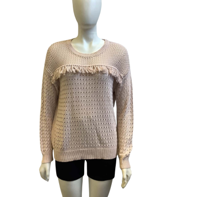 John + Jenn Womens Size S Tassel Trim Knit Jumper Light Pink